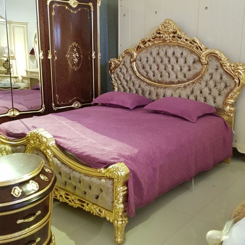 ВЕРСАЛЬ ОРЕХ-ЗОЛОТО КОМПЛЕКТ : Кровать 1,8 + 2 Тумбочки + Туалетный стол + Пуф + 6 дв. Шкаф