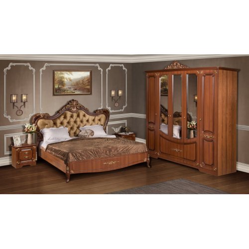 МАГДАЛИНА Комплект: кровать 1,6+2 тумбы+комод с зеркалом+шкаф 3-х дверный (без пуфа)