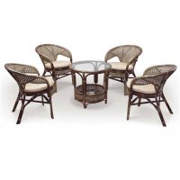 Комплект PELANGI  02/15 ( стол со стеклом + 4 кресла ) [без подушек]