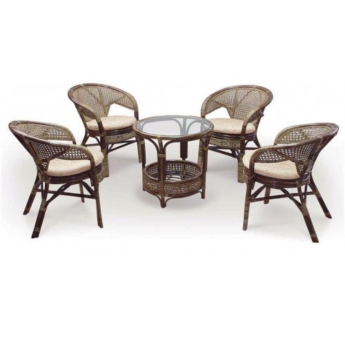 Комплект PELANGI  02/15 ( стол со стеклом + 4 кресла ) [без подушек]