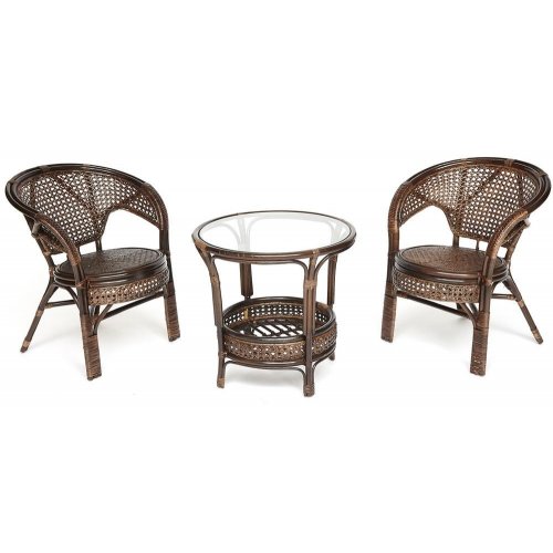 ТЕРРАСНЫЙ КОМПЛЕКТ PELANGI (стол со стеклом + 2 кресла) 