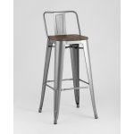 Стул барный TOLIX WOOD со спинкой серебристый матовый