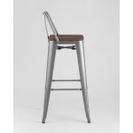 Стул барный TOLIX WOOD со спинкой серебристый матовый