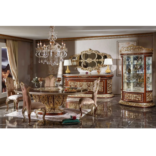 ШЕЙХ Комплект (Витрина 2-х дверная, комод с зеркалом, стол, 6 стульев)