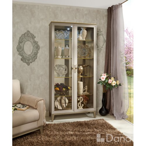 PALMARI P5240=ВИТРИНА 2 ДВ. С ЗЕРКАЛОМ ПОЛКИ СТЕКЛО 4 ШТ