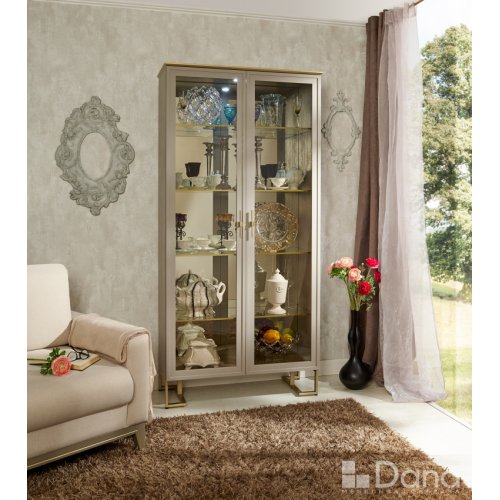 PALMARI P5310=ВИТРИНА 2 ДВ. С ЗЕРКАЛОМ ПОЛКИ СТЕКЛО 4 ШТ НА МЕТАЛЛИЧЕСКИХ НОЖКАХ