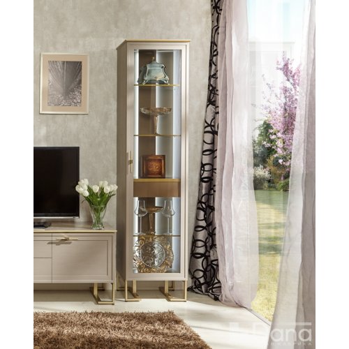 PALMARI P5360=ВИТРИНА 1 ДВ. БЕЗ ЗЕРКАЛА ПОЛКИ СТЕКЛО 4 ШТ НА МЕТАЛЛИЧЕСКИХ НОЖКАХ