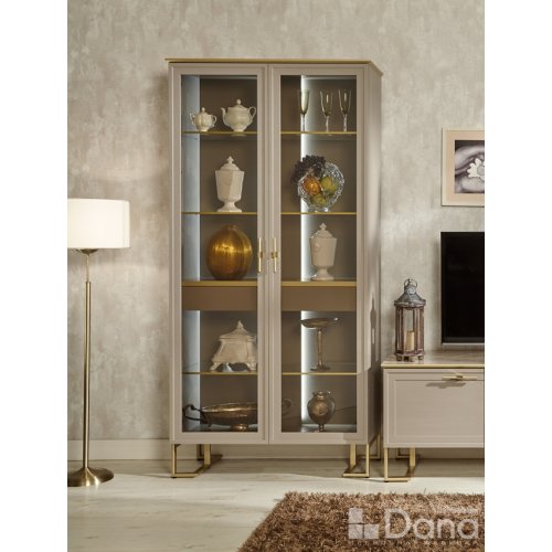 PALMARI P5370=ВИТРИНА 2 ДВ. БЕЗ ЗЕРКАЛА ПОЛКИ СТЕКЛО 4 ШТ НА МЕТАЛЛИЧЕСКИХ НОЖКАХ