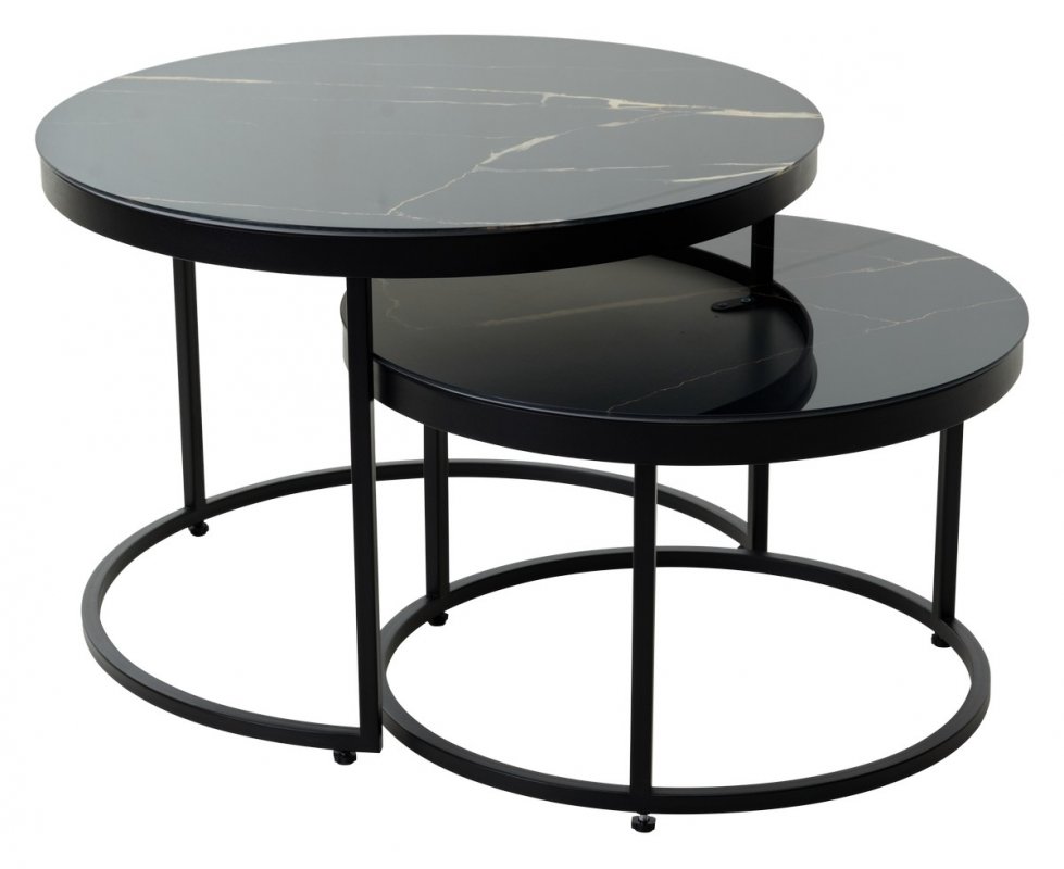 Журнальный стол Эрвин (комплект) Обсидиан, стекло/ черный каркас, M-city