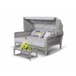 Лабро кофейный столик из искусственного ротанга со стеклянной столешницей, цвет серый