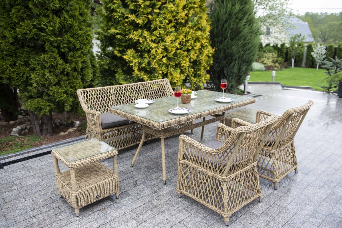 Катания обеденная группа плетеная, цвет соломенный