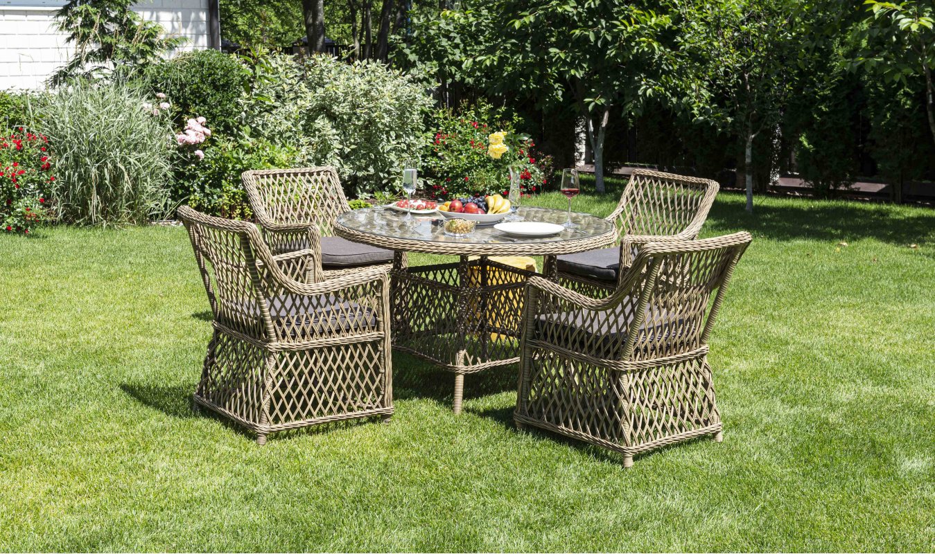 Доппио обеденная группа плетеная, цвет соломенный