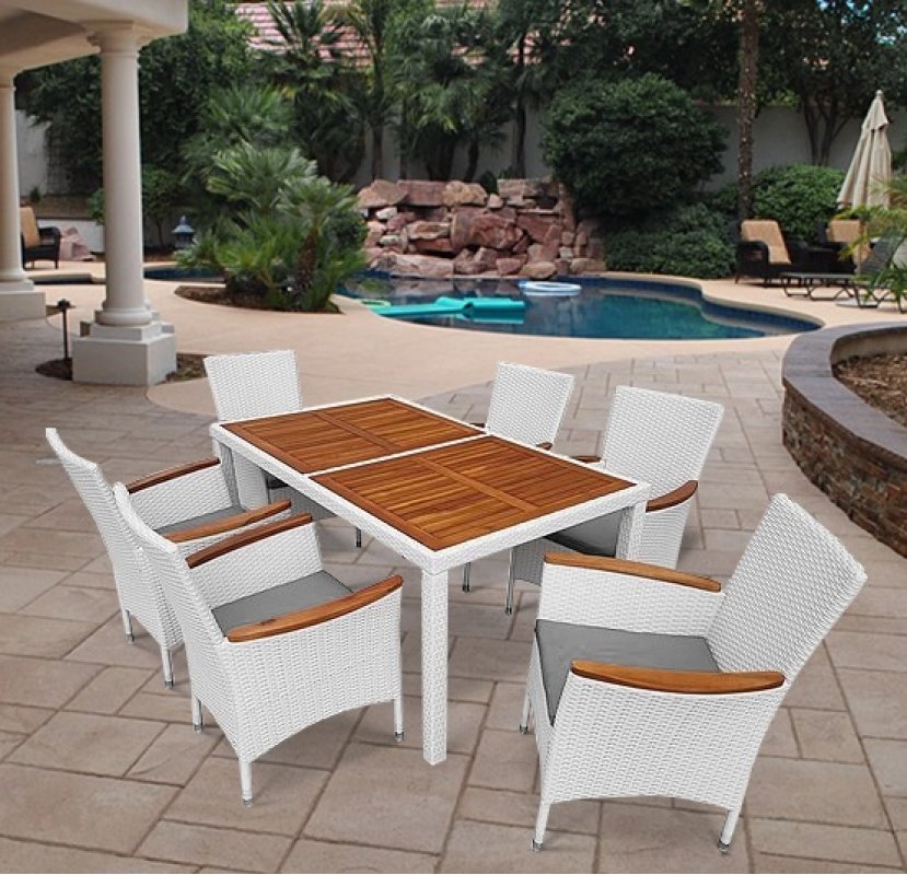 Комплект плетеной мебели мебели AFM-460A 150x90 White (6+1)