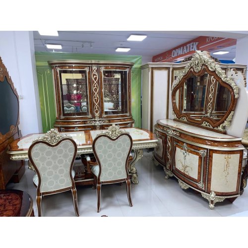 АРИЯ Комплект гостиной (Витрина, Комод, Стол, 4 стула, 2 кресла)