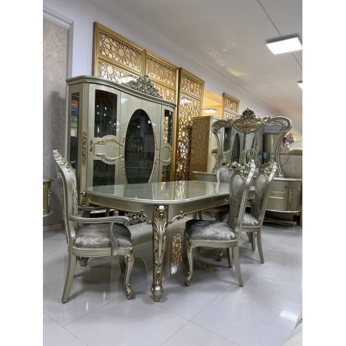 АЛИСИЯ Комплект гостиной (Витрина, Комод, Стол, 4 стула, 2 кресла) АЛИСИЯ Комплект гостиной (Витрина, Комод, Стол, 4 стула, 2 кресла)