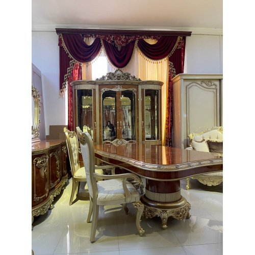 МАЛЕНА Комплект гостиной (Витрина, Комод, Стол, 4 стула, 2 кресла)