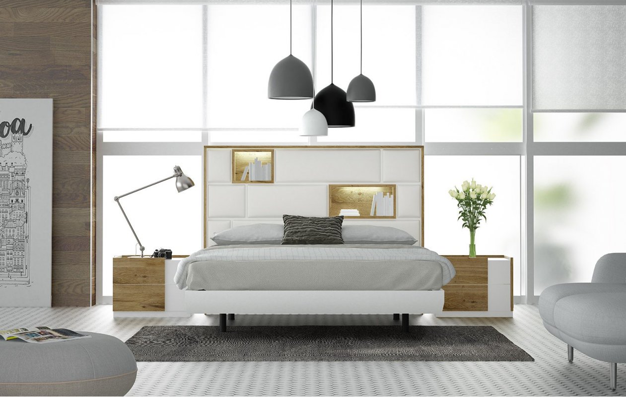 КОМПЛЕКТ: Кровать FENICIA 611 (180 х200) с подсветкой,  2 тумбочки, комод, зеркало