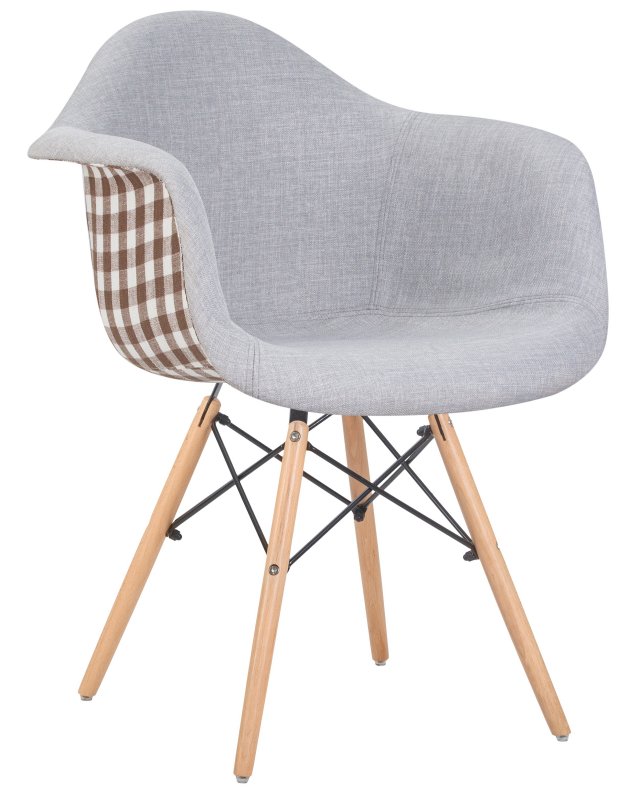 Стул обеденный DOBRIN DAW MONICA (ножки светлый бук, сиденье 009 коричневая клетка, бежевая ткань)