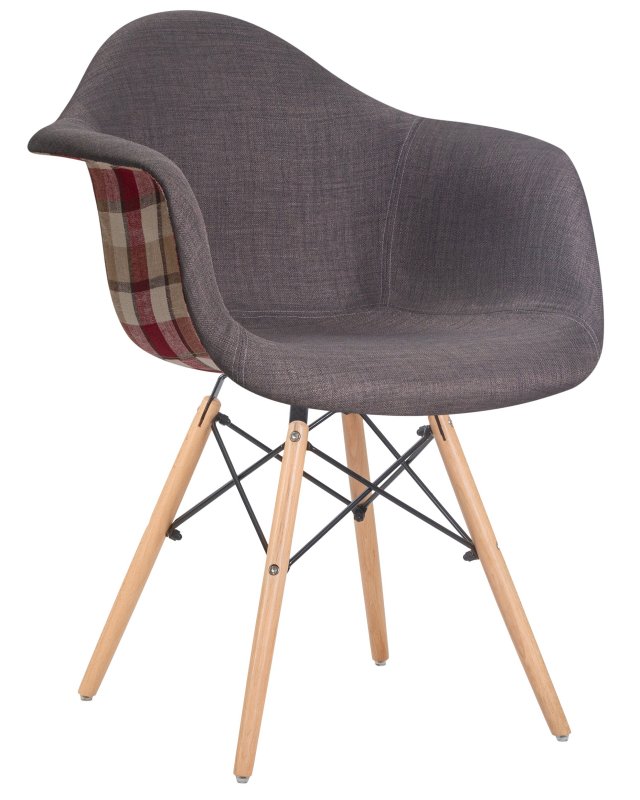 Стул обеденный DOBRIN DAW THOMAS (ножки светлый бук, сиденье 010 яркая клетка, серая ткань)