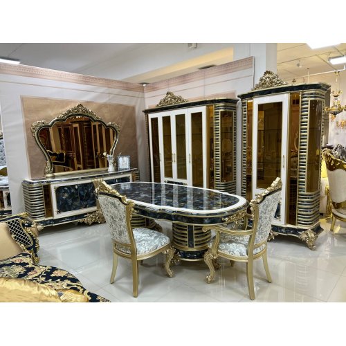 СКАРЛЕТ  Комплект (Витрина 4-х дв, Комод с зеркалом, Стол , 4 Стула, 2 Кресла)