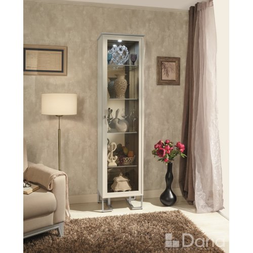 PALMARI P2290=ВИТРИНА 1 ДВ. С ЗЕРКАЛОМ ПОЛКИ СТЕКЛО 4 ШТ НА МЕТАЛЛИЧЕСКИХ НОЖКАХ