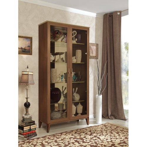 PALMARI P3240=ВИТРИНА 2 ДВ. С ЗЕРКАЛОМ ПОЛКИ СТЕКЛО 4 ШТ