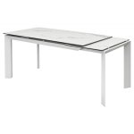 Стол CREMONA 140 HIGH GLOSS STATUARIO Белый мрамор глянцевый, керамика/ белый каркас М-City