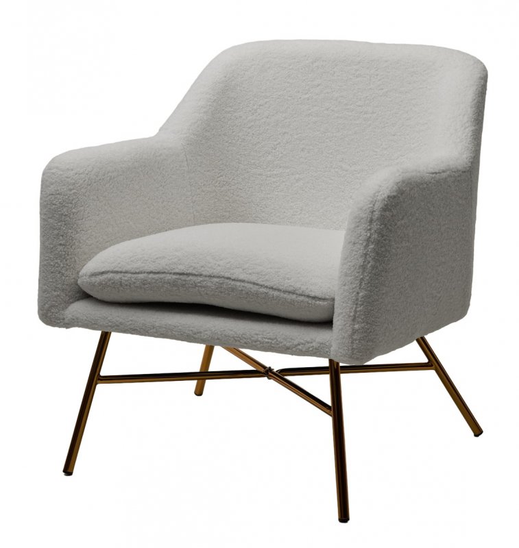 Кресло SHEEP NINI-01 Белый, teddy / золотой каркас М-City