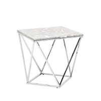 Журнальный столик Авалон 61*61 серый мрамор сталь серебро
