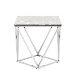 Журнальный столик Авалон 61*61 серый мрамор сталь серебро