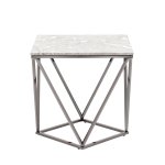 Журнальный столик Авалон 61*61 серый мрамор сталь темный хром