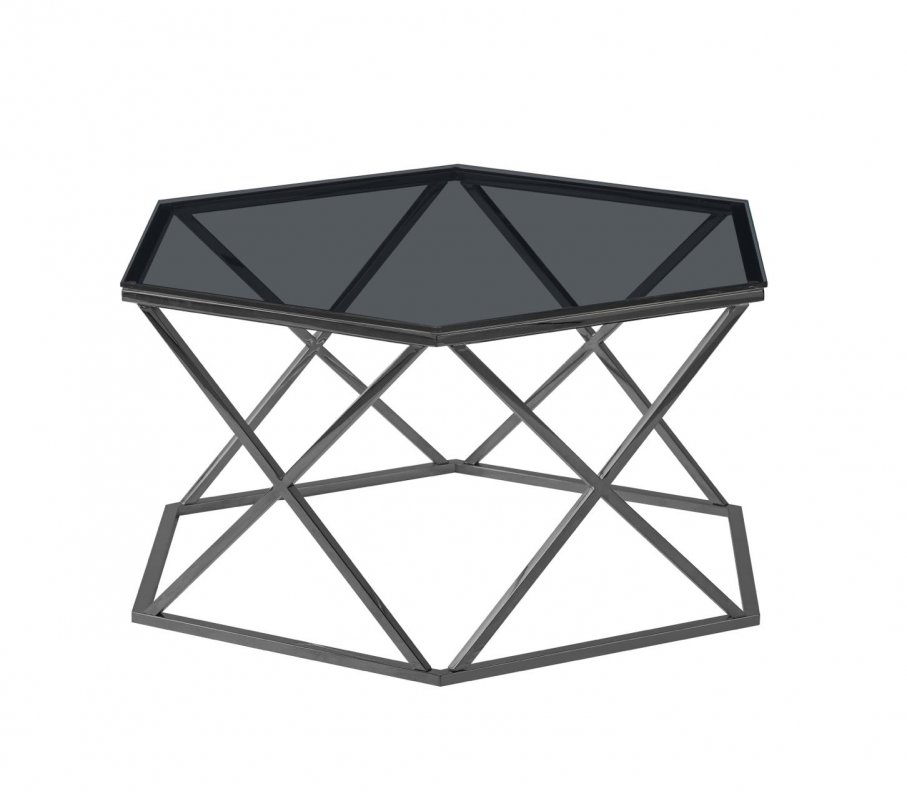 Журнальный столик Круз 93*80 стекло smoke сталь темный хром