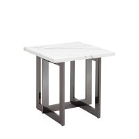 Журнальный столик Нэйтан 61*61 белый мрамор сталь темный хром
