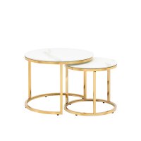 Набор журнальных столиков Селена 60 и 45 см стекло белый мрамор сталь золото