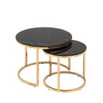 Набор журнальных столиков Селена 60 и 45 см стекло черный мрамор сталь золото