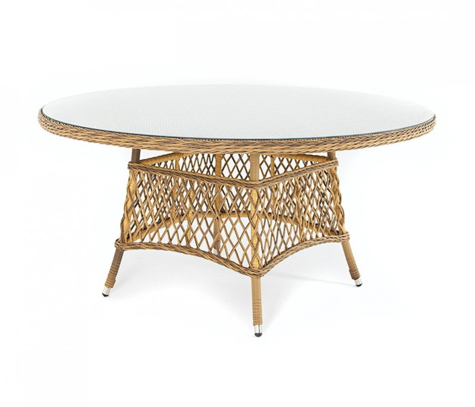 Эспрессо плетеный круглый стол, диаметр 150 см, цвет соломенный