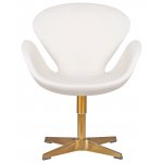 Кресло дизайнерское DOBRIN SWAN (белый кожзам P23, золотое основание)