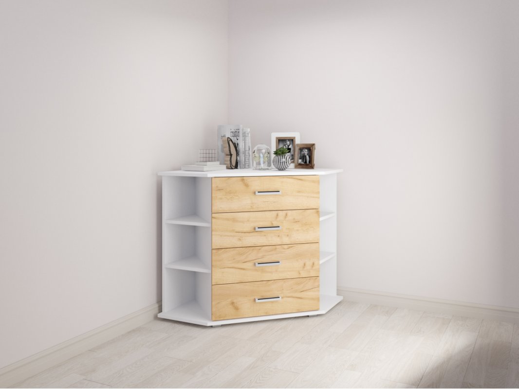 Комод угловой Катрин 7, дуб крафт золотой/белый