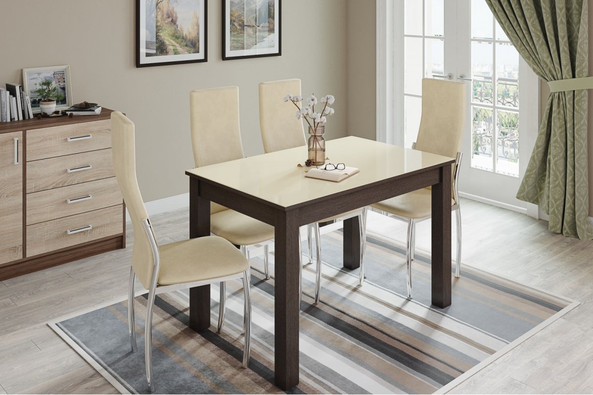 Стол обеденный Норман 60, венге/лакобель ваниль