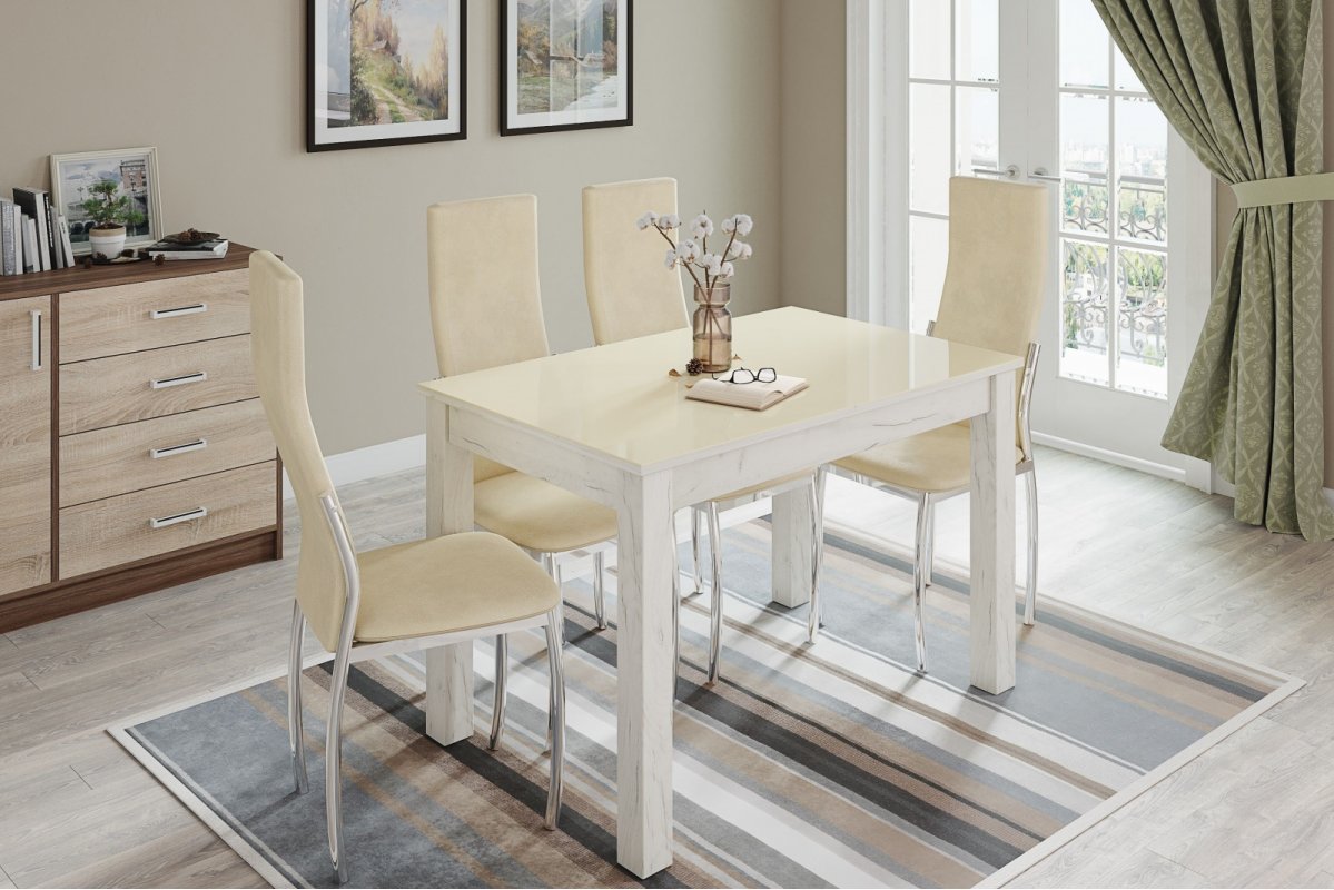 Стол обеденный Норман 60, дуб крафт белый/лакобель ваниль