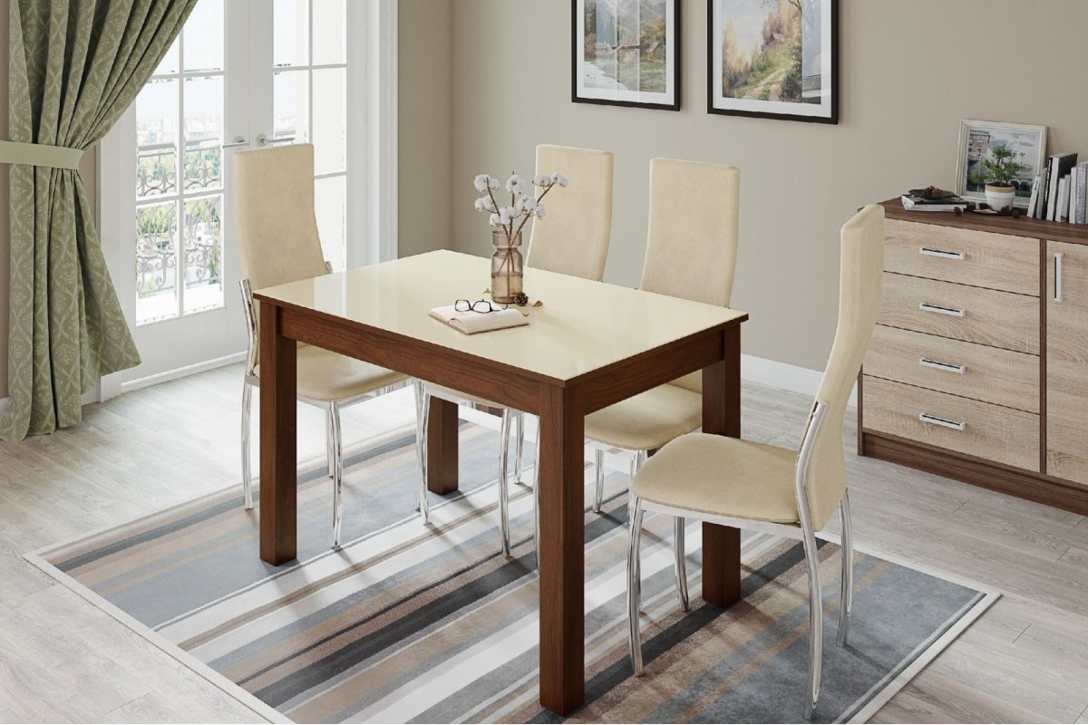 Стол обеденный Норман 60, орех/лакобель ваниль