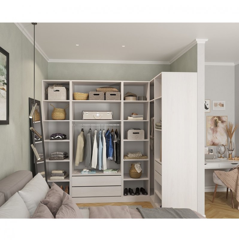 Гардеробная Рум. Комплект 3.1 без фасадов, белый