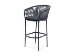 Бордо стул барный плетеный из роупа, каркас из стали темно-серый (RAL7024) муар, роуп серый 15мм, ткань темно-серая 027