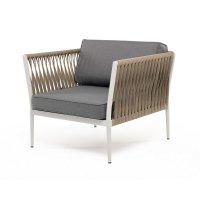 Касабланка кресло плетеное из роупа, каркас алюминий светло-серый (RAL7035) муар, роуп серо-коричневый 23мм, ткань серая 017