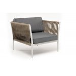 Касабланка кресло плетеное из роупа, каркас алюминий светло-серый (RAL7035) муар, роуп серо-коричневый 23мм, ткань серая 017