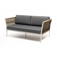 Касабланка диван 2-местный плетеный из роупа, каркас алюминий светло-серый (RAL7035) муар, роуп серо-коричневый 23мм, ткань серая 017