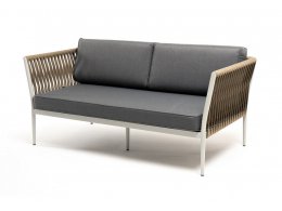 Касабланка диван 2-местный плетеный из роупа, каркас алюминий светло-серый (RAL7035) муар, роуп серо-коричневый 23мм, ткань серая 017