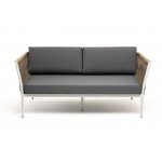 Касабланка диван 2-местный плетеный из роупа, каркас алюминий светло-серый (RAL7035) муар, роуп серо-коричневый 23мм, ткань серая 017