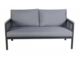 Сан Ремо диван 2-местный плетеный из роупа, каркас алюминий темно-серый, роуп серый, ткань серая