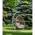 Флоренция подвесное кресло-кокон из искусственного ротанга, цвет соломенный с серой подушкой